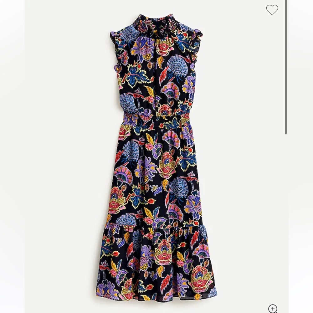 J. Crew Black Floral Midi Dress with Purple, Red & Yellow Print